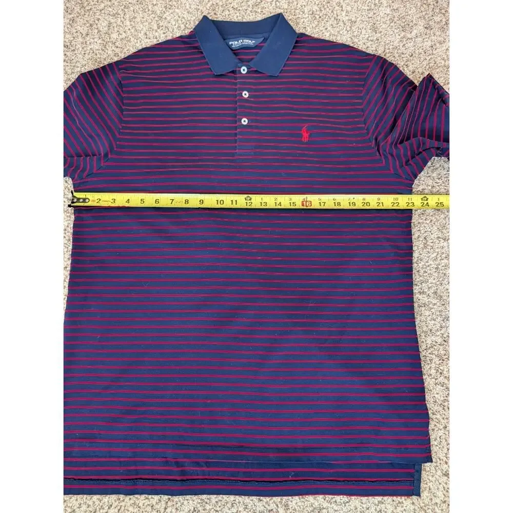 Polo Golf Ralph Lauren Mens Shirt Navy Red Stripe Pima Cotton Short Sleeve Large